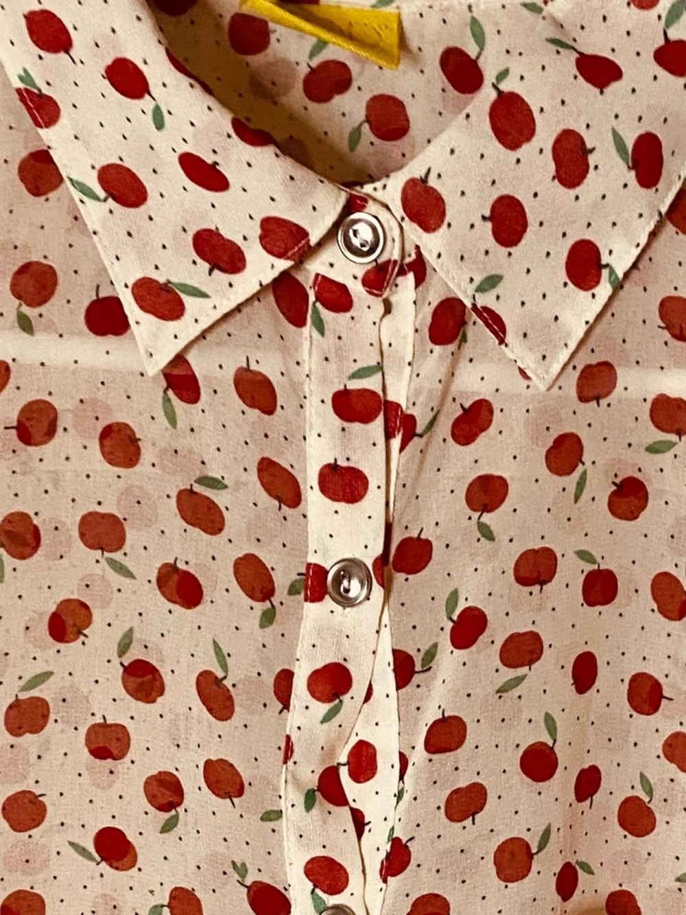 Mod Lusive Sheer Apple Print Sleeveless Button-Front Blouse 
XS